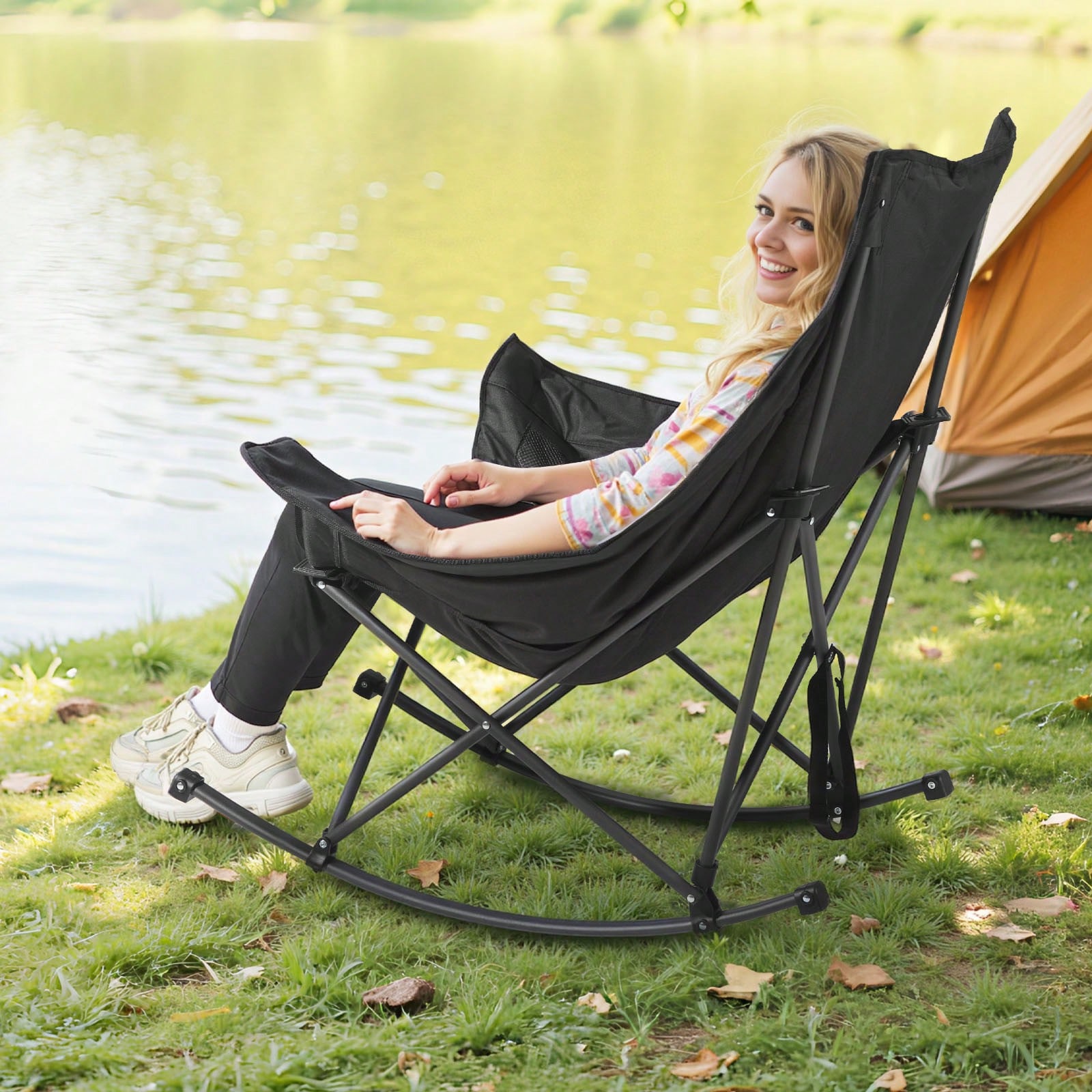 Outdoor Camping Rocking Chair - Silla de camping reclinable, portátil y