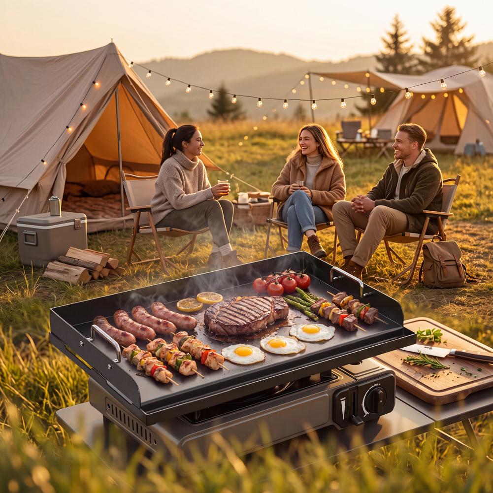 Outdoor Camping Griddle - Plancha de hierro fundido antiadherente, precurada