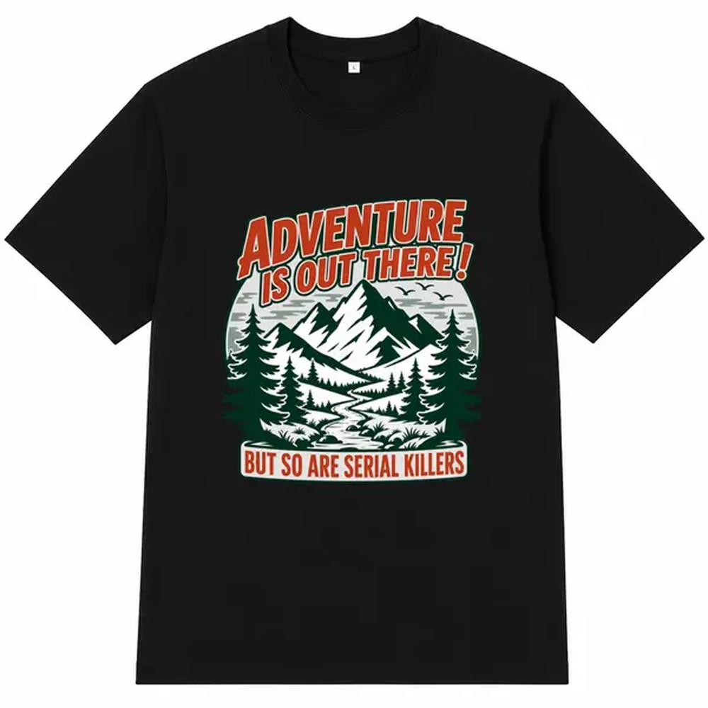 Camiseta negra con estampado d - Outdoor Camping Adventures reseña y precio